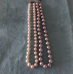 Two Stands of Faux Pearls - One White & One Silver 15"